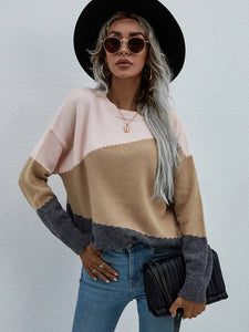 Women's Crewneck Long Sleeves Colorblock Sweater in 5 Colors S-XL - Wazzi's Wear