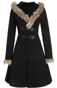 Women’s Long Sleeve Mid-Length Hooded Coat with Fur in 2 Colors S-3XL - Wazzi's Wear