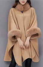 Load image into Gallery viewer, Women’s Cape Coat with Three Quarter Sleeves and Faux Fur in 2 Colors S-XXXL