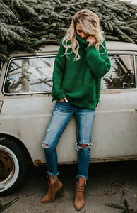 Women’s Thick Oversize Turtle Neck Pullover Sweater in 6 Colors S-XL