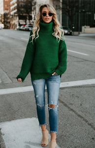 Women’s Thick Oversize Turtle Neck Pullover Sweater in 6 Colors S-XL
