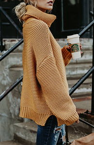 Women’s Thick Oversize Turtle Neck Pullover Sweater in 6 Colors S-XL