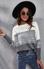 Load image into Gallery viewer, Women’s Grey Colorblock Knit Sweater with Long Sleeves S-L