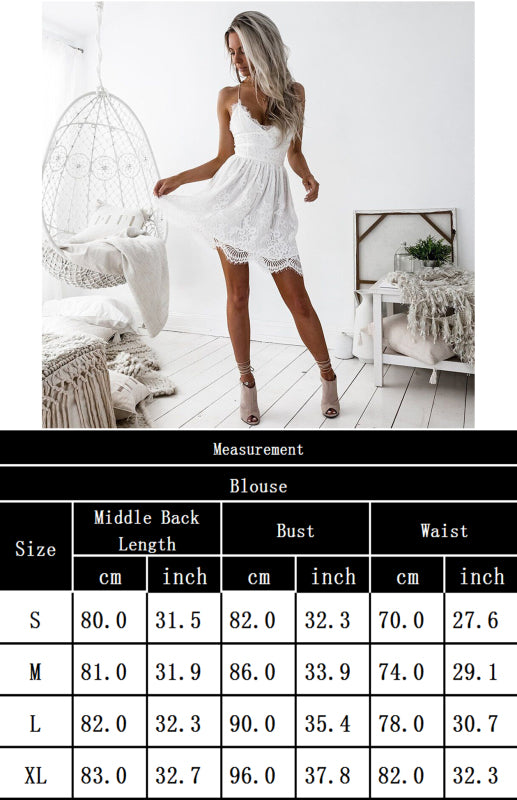 Women’s White V-Neck Sleeveless Lace Mini Dress with Open Back S-XXL - Wazzi's Wear