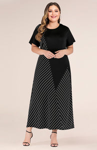 Women's Plus Size Striped Colorblock Short Sleeve Dress XL-4XL