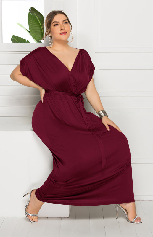 Women's Deep V Solid Maxi Dress in 7 Colors Sizes M-4X - Wazzi's Wear