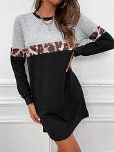 Load image into Gallery viewer, Women’s Long Sleeve Colorblock Dress with Leopard Print S-XL - Wazzi&#39;s Wear