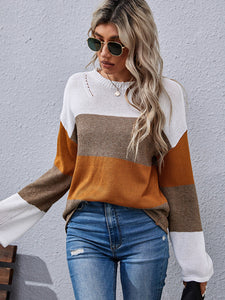 Women’s Long Sleeve Colorblock Sweater with Mock Neck S-XL
