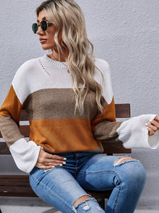 Women’s Long Sleeve Colorblock Sweater with Mock Neck S-XL