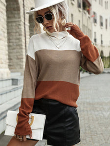 Women's Long Sleeve Colorblock Sweater S-XL