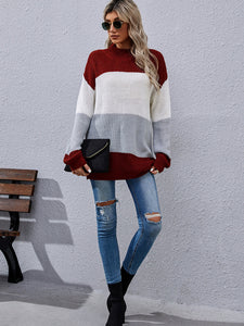 Women's Long Sleeve Colorblock Mid Length Sweater S-XL