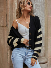 Load image into Gallery viewer, Women’s Buttoned V-Neck Cardigan with Long Striped Sleeves S-XL - Wazzi&#39;s Wear