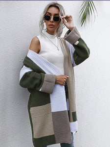 Women’s Colorblock Long Sleeve Mid-Length Cardigan S-L - Wazzi's Wear