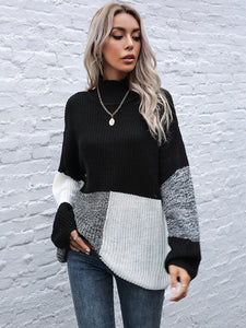 Women's Colorblock Turtleneck Knit Sweater S-L