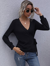 Load image into Gallery viewer, Women’s Black Long Sleeve V-Neck Sweater with Waist Tie S-XL