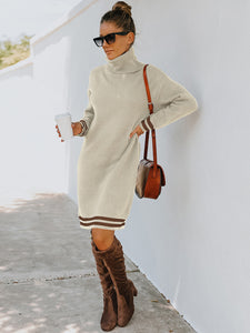 Women's Long Sleeve High Neck Knitted Dress in 3 Colors S-XL