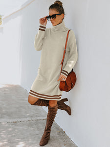 Women's Long Sleeve High Neck Knitted Dress in 3 Colors S-XL