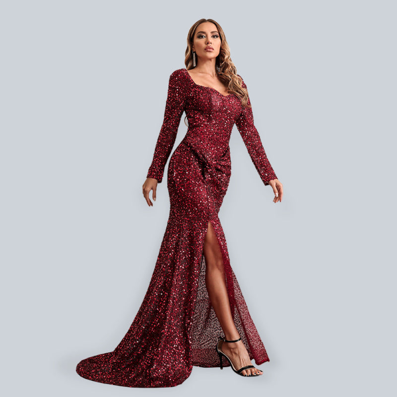 Woman's Long Sleeve Sequin Evening Prom Dress S-XXL - Wazzi's Wear