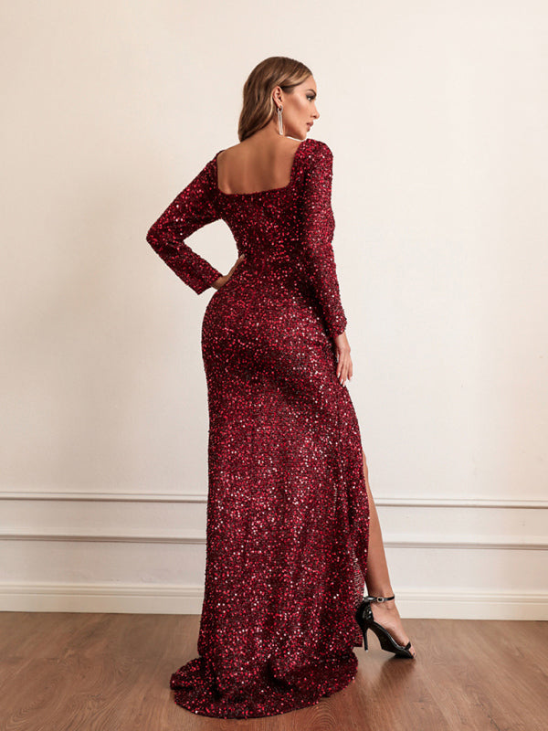 Woman's Long Sleeve Sequin Evening Prom Dress S-XXL - Wazzi's Wear