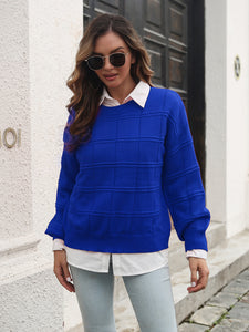 Women's Round Neck Long Sleeve Sweater in 3 Colors S-L - Wazzi's Wear