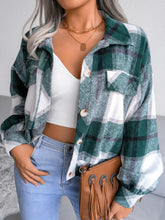 Load image into Gallery viewer, Women’s Collared Plaid Flannel Cropped Coat With Button Front And Front Pockets in 5 Colors S-XL