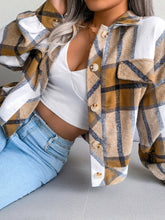 Load image into Gallery viewer, Women’s Collared Plaid Flannel Cropped Coat With Button Front And Front Pockets in 5 Colors S-XL