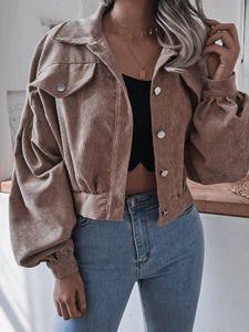 Women's Cropped Long Sleeve Corduroy Coat in 3 Colors Sizes S-XL