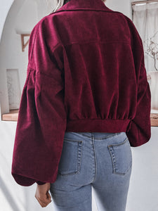 Women's Cropped Long Sleeve Corduroy Coat in 3 Colors Sizes S-XL