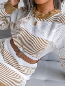 Women's Long Sleeve Striped Knit Dress in 3 Colors S-L - Wazzi's Wear