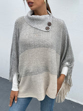 Load image into Gallery viewer, Women&#39;s Striped Pullover Knit Cape Sweater with Fringe S-L