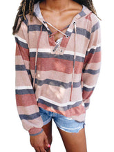 Load image into Gallery viewer, Women&#39;s Striped Long Sleeve Hooded Top in 2 Colors S-XXL