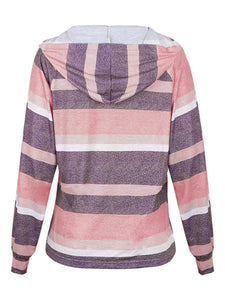 Women's Striped Long Sleeve Hooded Top in 2 Colors S-XXL