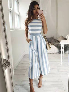 Women's Sleeveless Striped Cropped Jumpsuit with Pockets in 2 Colors Sizes S-XL - Wazzi's Wear