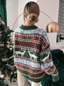 Women's Christmas Crew Neck Long Sleeve Sweater in 3 Colors S-XL - Wazzi's Wear
