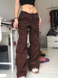 Women’s Multi-Pocket Low Waist Cargo Pants in 3 Colors Waist 27-31