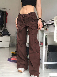 Women’s Multi-Pocket Low Waist Cargo Pants in 3 Colors Waist 27-31 - Wazzi's Wear