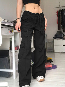 Women’s Multi-Pocket Low Waist Cargo Pants in 3 Colors Waist 27-31 - Wazzi's Wear
