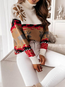 Women's Christmas Snowflake Long Sleeve Turtleneck Sweater S-L - Wazzi's Wear