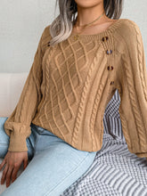 Load image into Gallery viewer, Women&#39;s Square Neck Twist Knit Sweater with Long Sleeves and Buttons in 3 Colors S-L