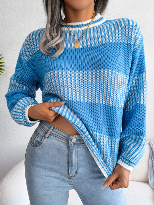 Women's Striped Long Sleeve Knit Sweater in 3 Colors S-L