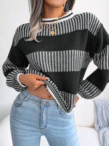 Women's Striped Long Sleeve Knit Sweater in 3 Colors S-L