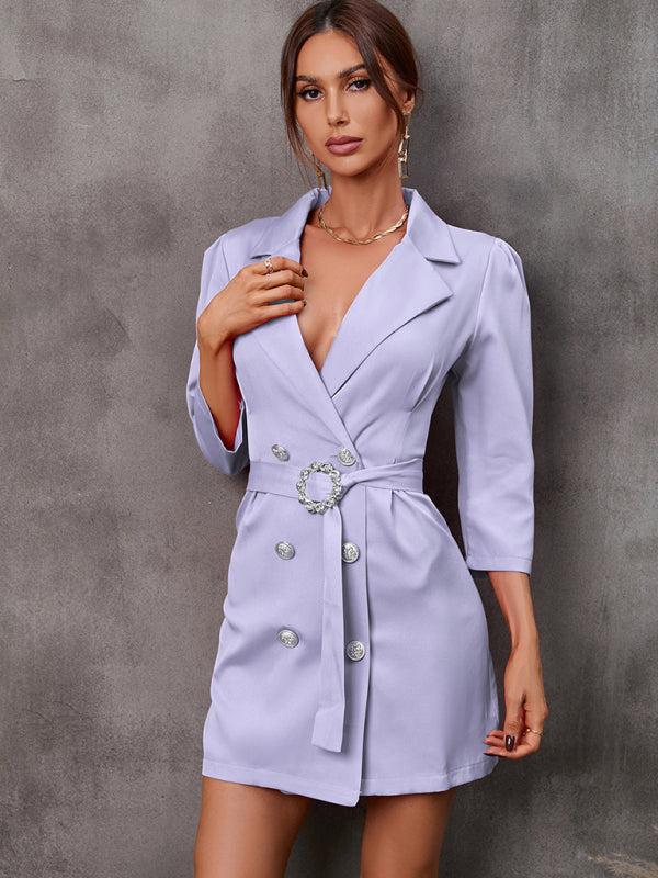 Women's Button Tie Suit Dress (with Belt) - Wazzi's Wear