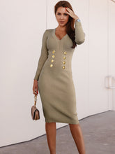 Load image into Gallery viewer, Women’s V-Neck Long Sleeve Dress with Buttons in 5 Colors S-XXL - Wazzi&#39;s Wear