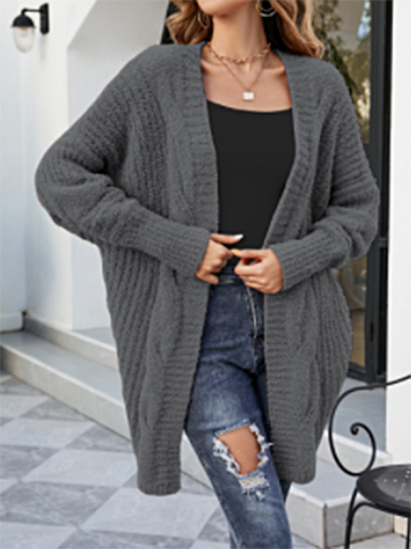 Women's Grey V-Neck Twist Knit Cardigan Sweater S-XL - Wazzi's Wear