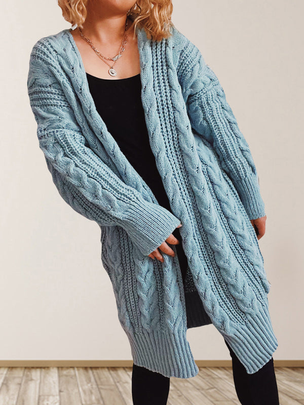 Women's Blue Cable Knit Cardigan S-XL - Wazzi's Wear