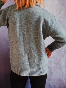 Women's Grey Cable Knit Turtleneck Sweater S-XL