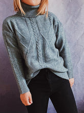 Load image into Gallery viewer, Women&#39;s Grey Cable Knit Turtleneck Sweater S-XL