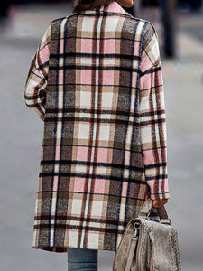 Women’s Button Front Long Sleeve Plaid Coat in 2 Colors - Wazzi's Wear