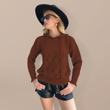 Load image into Gallery viewer, Women’s Cable Knit Long Sleeve Hooded Sweater with Drawstring in 3 Colors S-XL