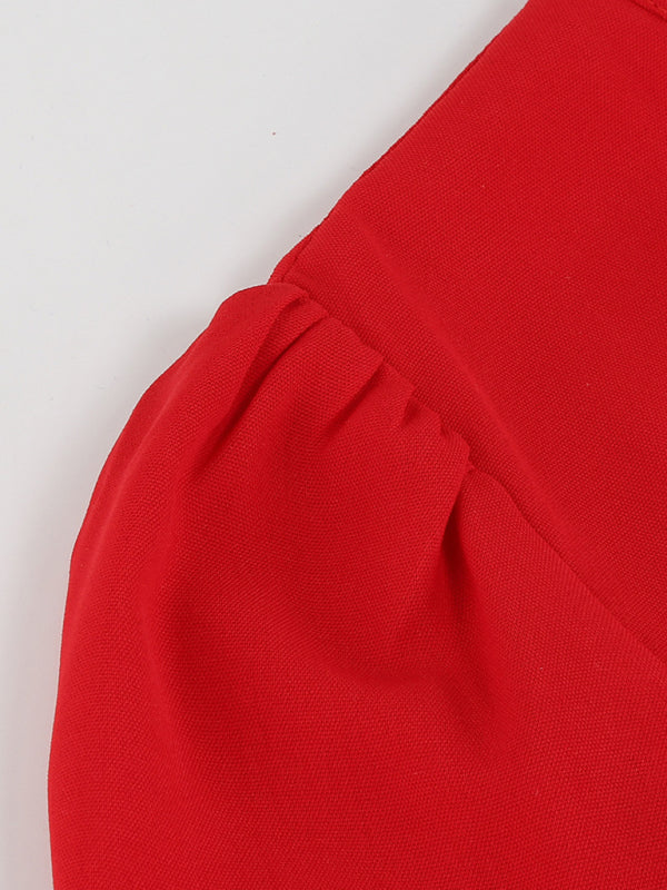 Women’s V-Neck Long Sleeve Dress with Pleated Skirt in 4 Colors S-XXL - Wazzi's Wear